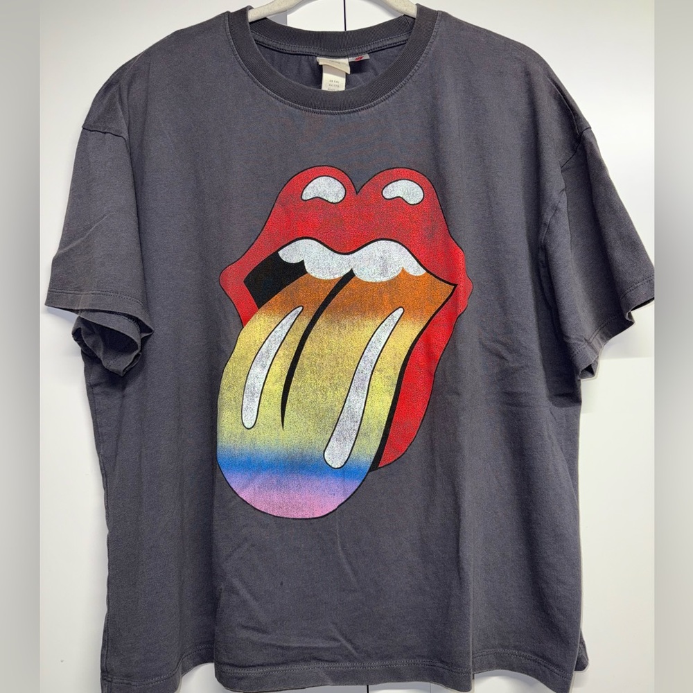 The Rolling Stones Gray Tee with Red Tongue Detail